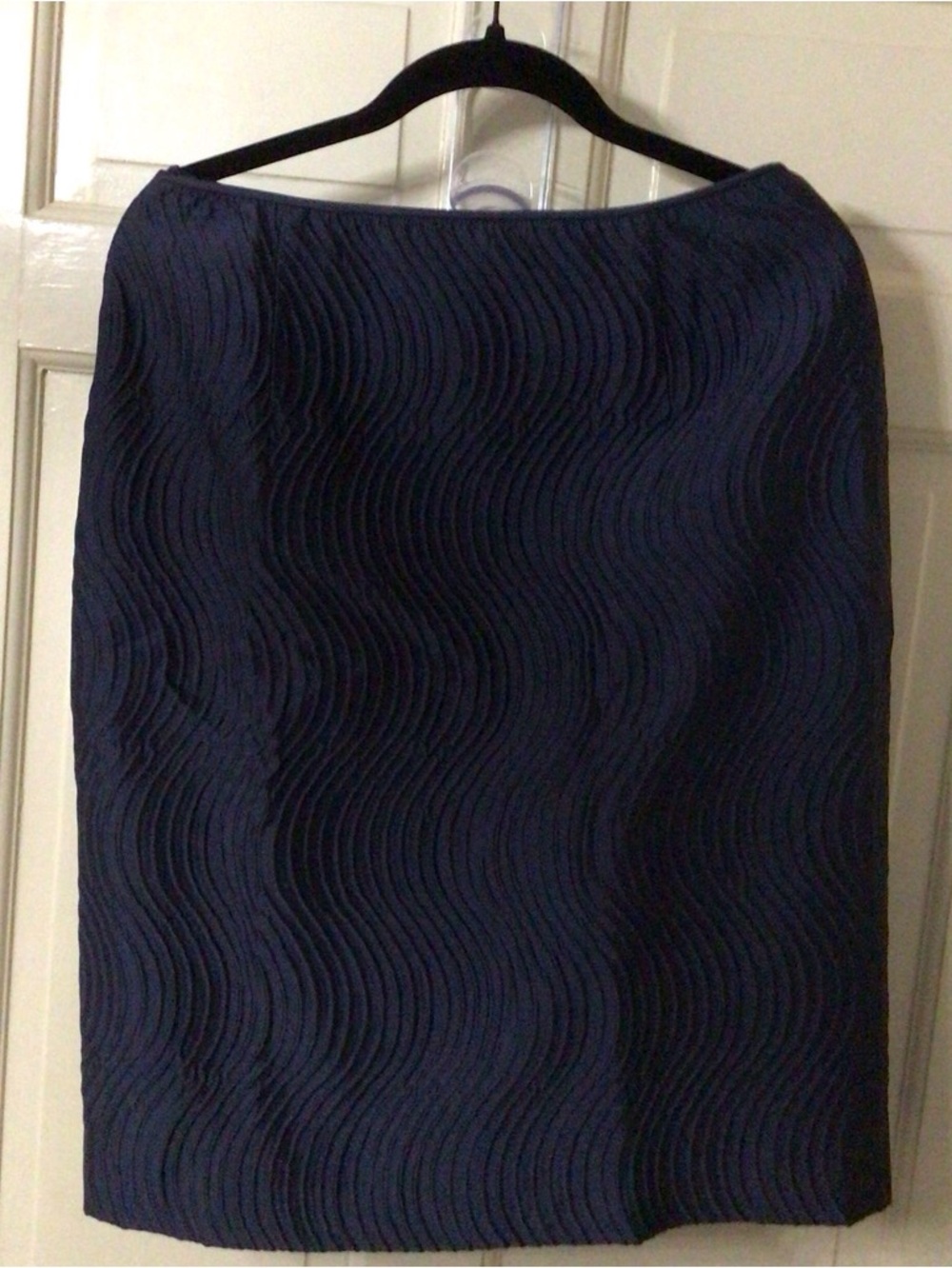 Carlisle Navy Wave-Textured Pencil Skirt